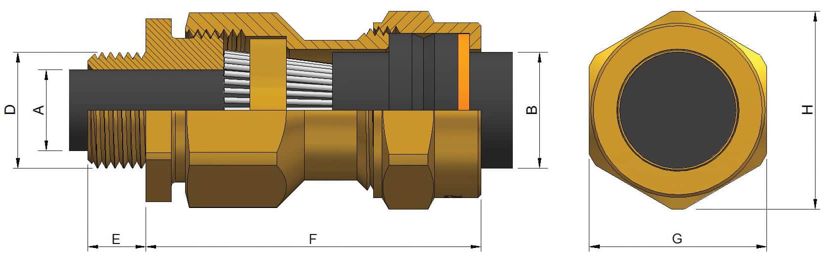 CW Brass Cable Glands - Dimensions